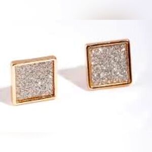 🆕️(10mm-1/2")🌺Square Glitter Druzy Goldtone Post Back Stud Earrings🌺